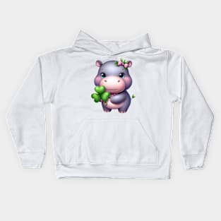 Clover Hippo St Patricks Day Kids Hoodie